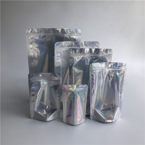 Velkoobchodní opětovně uzavíratelné průhledné přední holografické stojanové sáčky laminované plastové kosmetické tašky na zip Balení skladem